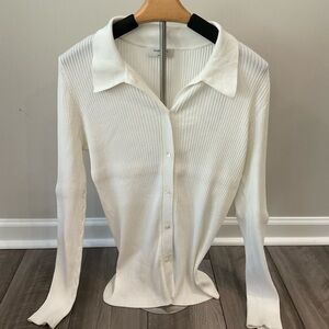 Babaton White Ribbed Button-Front Shirt
